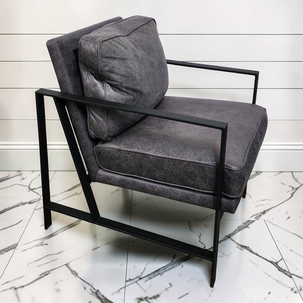 8154 Industrial Modern Distressed Grey Faux Leather #Armchair ~ FURNITURE