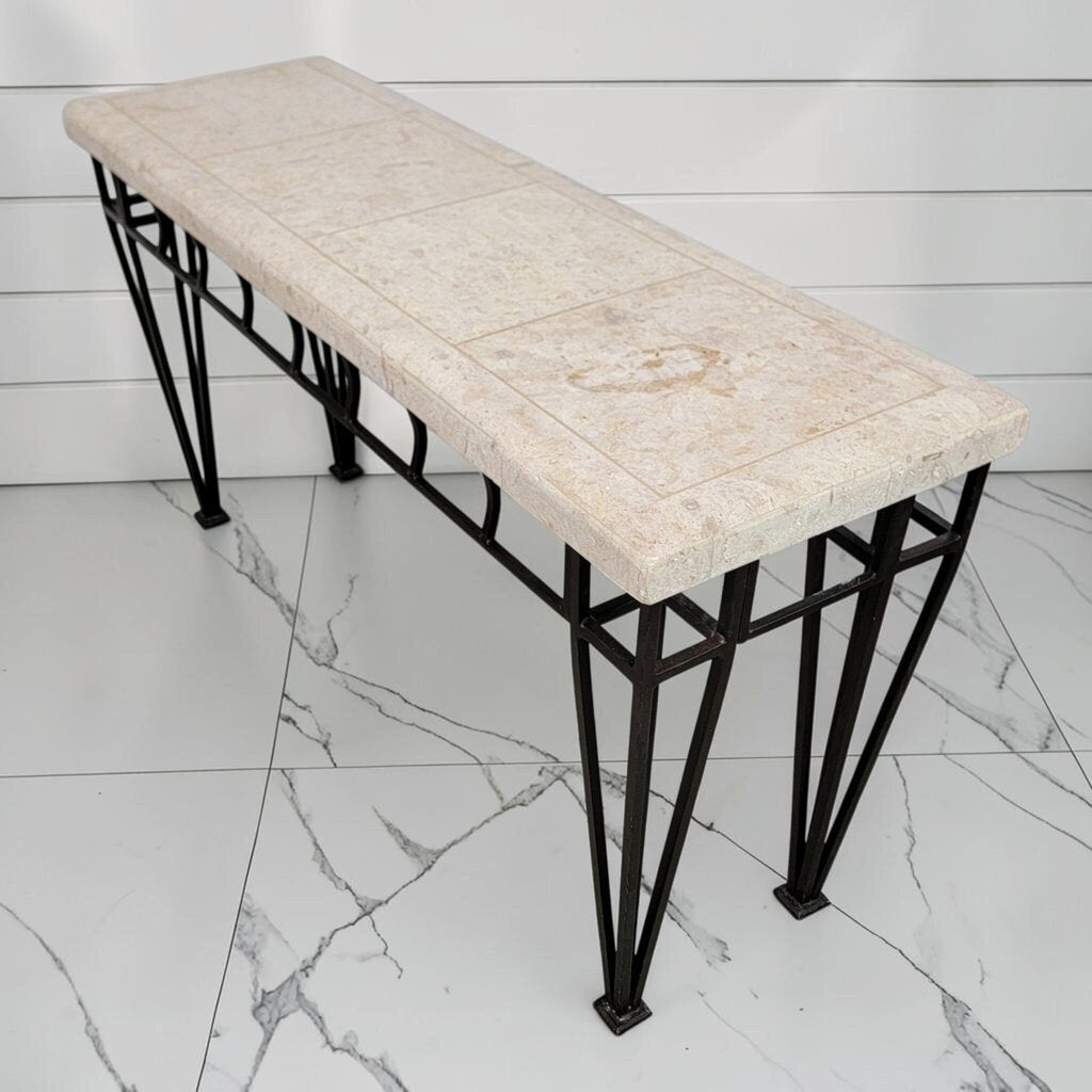 8060 Architectural Travertine and Metal Console #Table