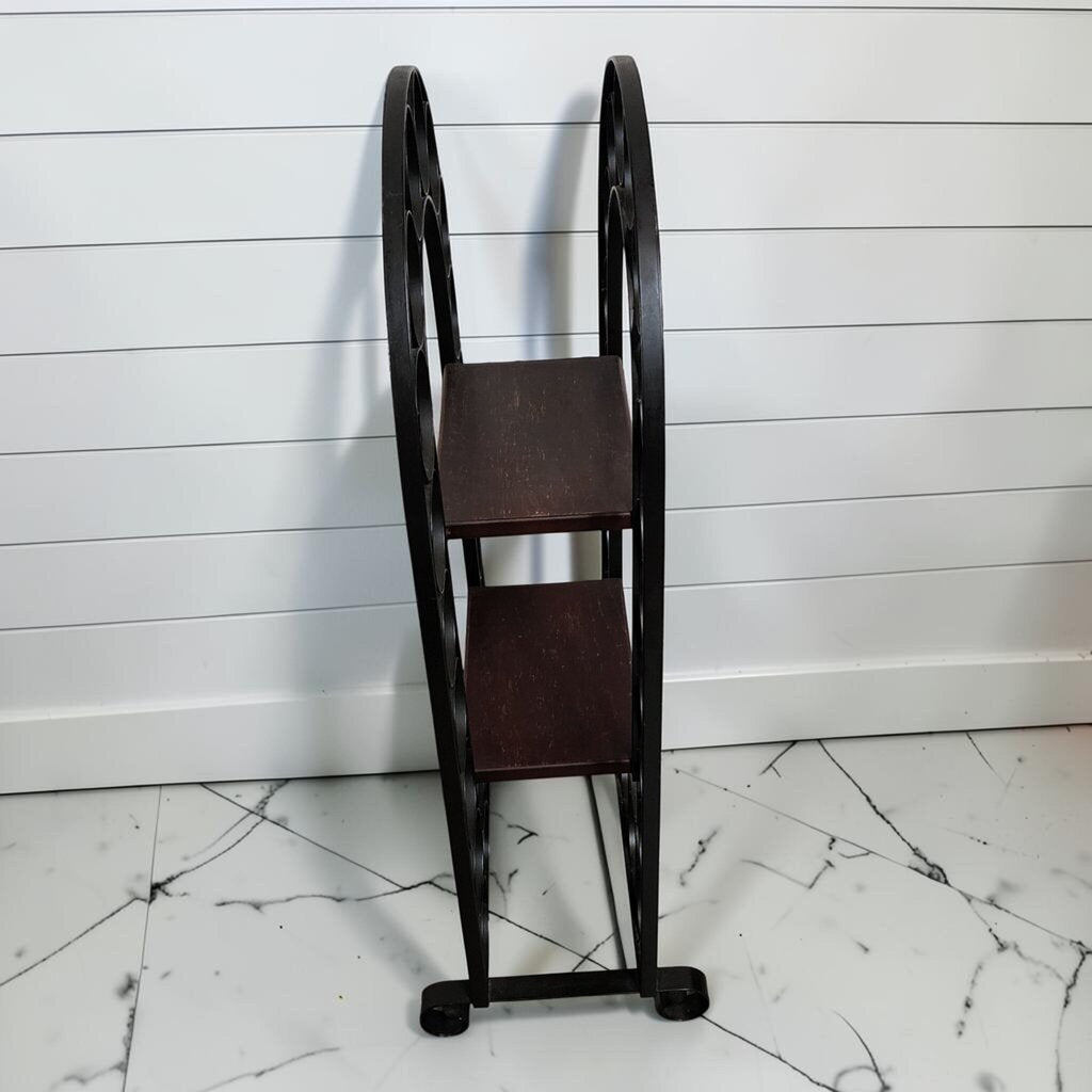 8229 Arched Iron and Wood Freestanding Wine Rack