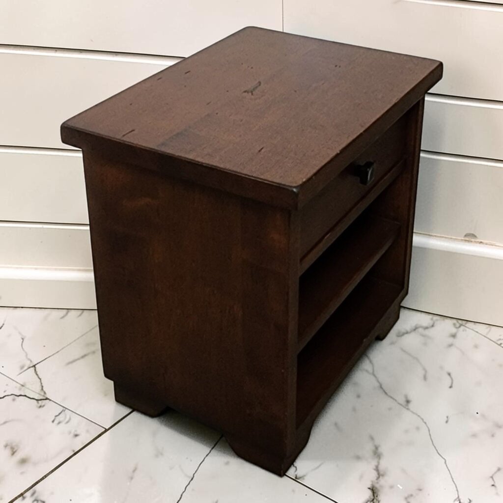8251 Rustic Solid Wood Nightstand with Drawer and Open Shelving