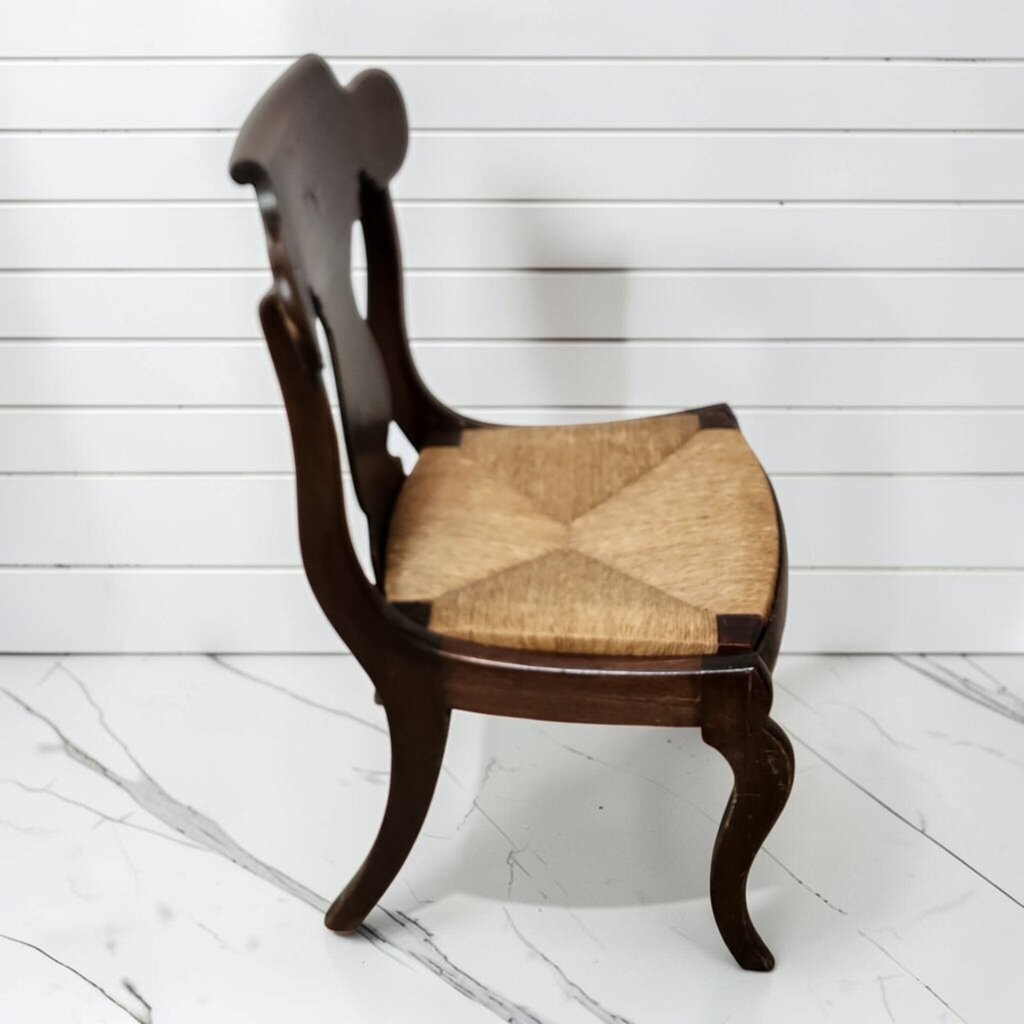8358 Antique Mahogany Empire Side #Chair with Rush Seat