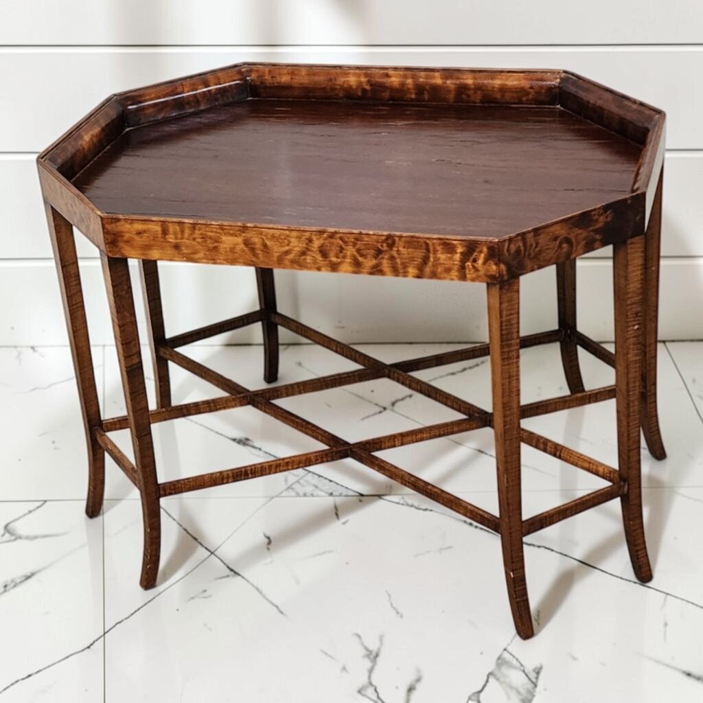 8373 Octagonal Tiger Maple Tray-Top Accent #Table ~ FURNITURE