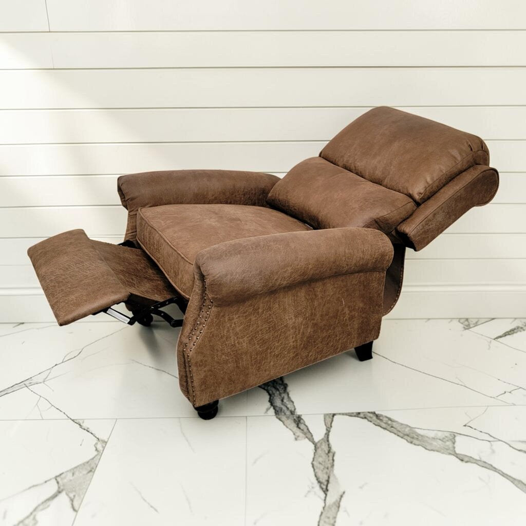 8399 Traditional Distressed Brown Recliner with Nailhead Trim