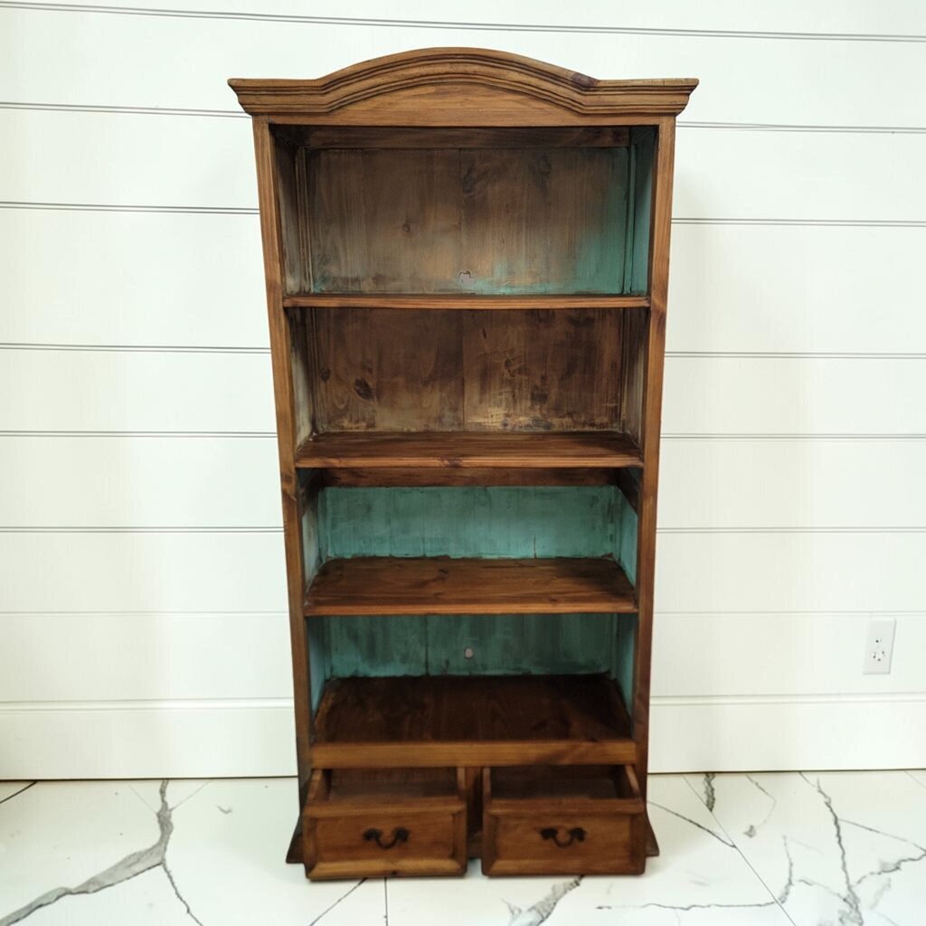 8418 Rustic Mexican 4 shelf #Bookcase with drawers