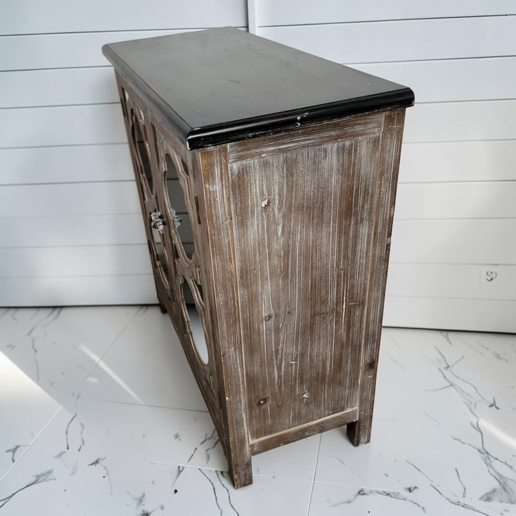 8432 Rustic Two-Tone Mirrored Lattice Accent #Cabinet ~ FURNITURE