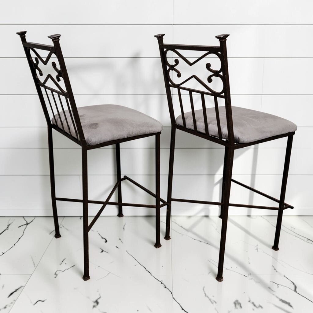 8436 Bronze Metal Scroll-Back Bar Stool