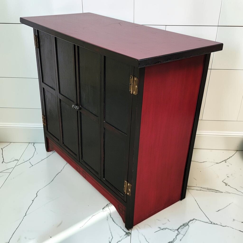 8484 Asian-Inspired Black and Red Lacquered Cabinet