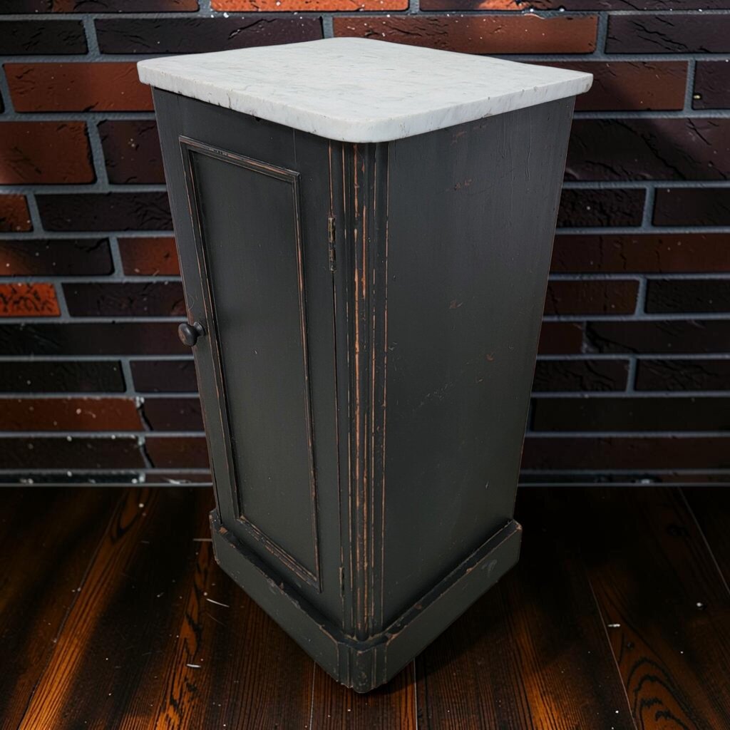 8521 French Marble-Top DIstressed Black Painted Pot #Cupboard