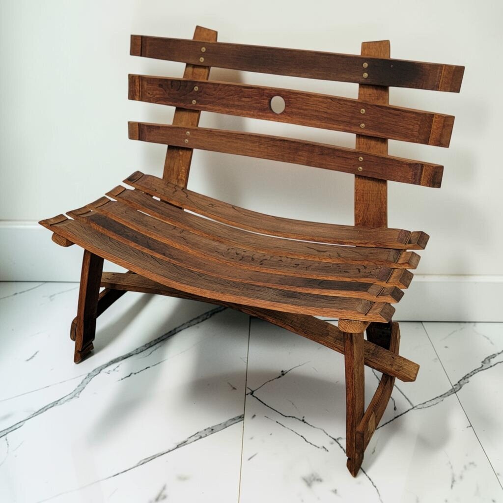 8525 Handcrafted Reclaimed Wine Barrel Stave #Bench