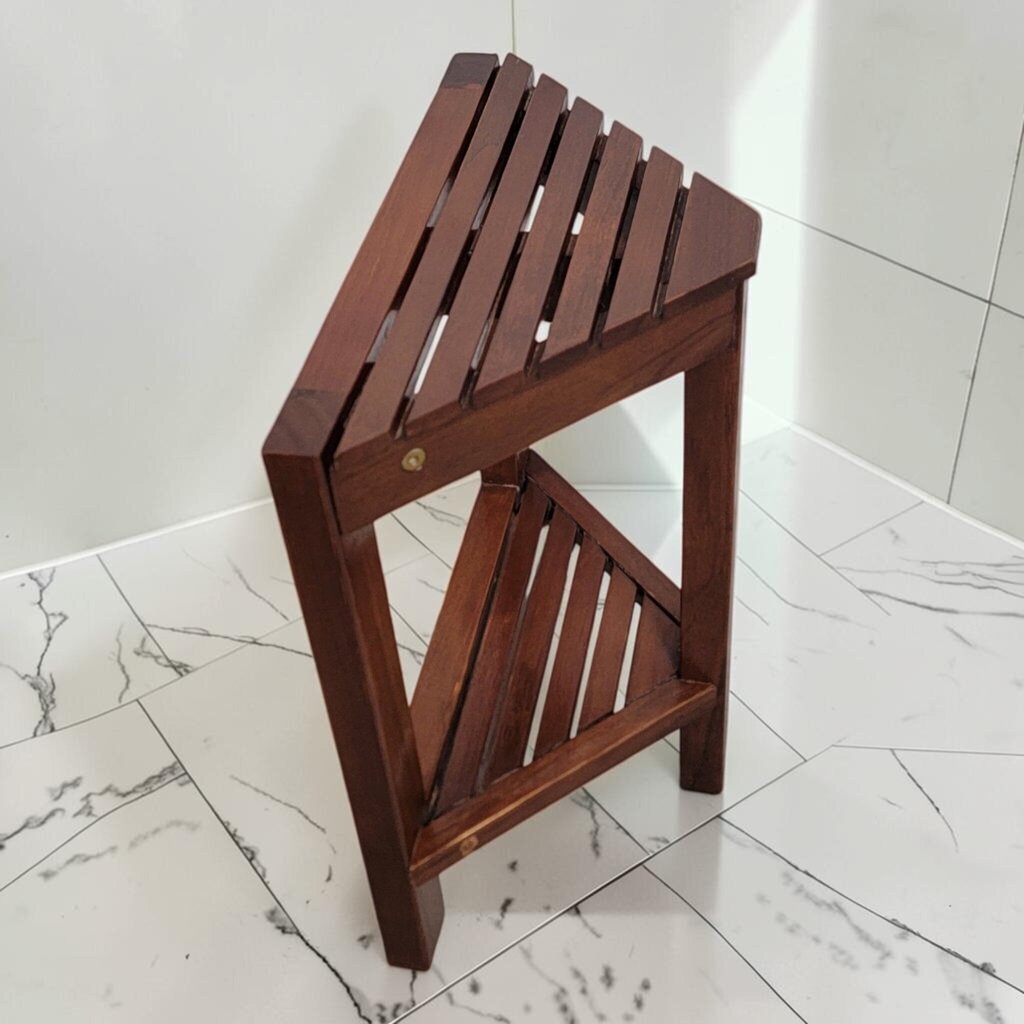 8559 Contemporary Slatted Wood Corner Shower #Stool