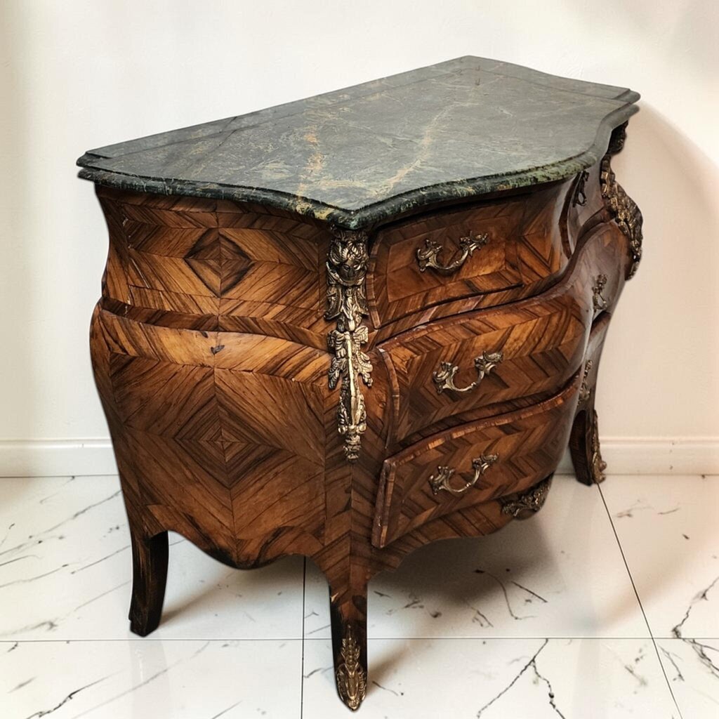 8583 Louis XV Style Marquetry Bombe #Chest