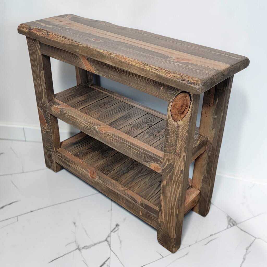 8667 Handcrafted Solid Wood Live Edge 3 TIer Console #Table