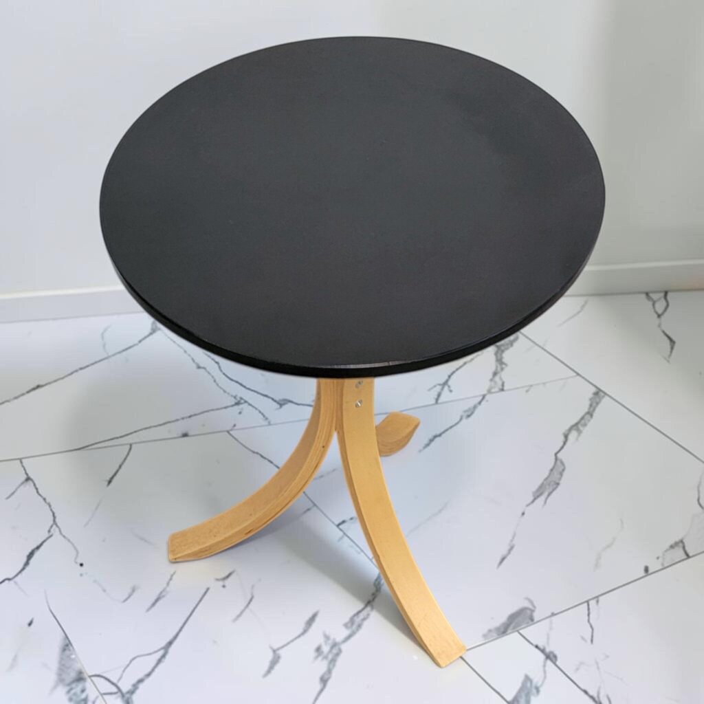 8676 Contemporary Tripod Bentwood Side Table with Black Top