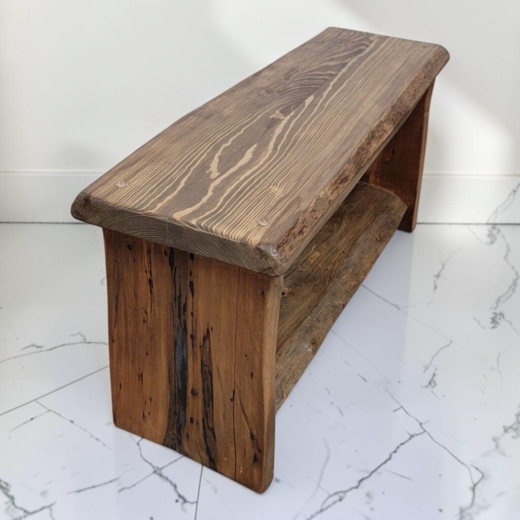 8686 Handcrafted Reclaimed Wood Live-Edge Bench