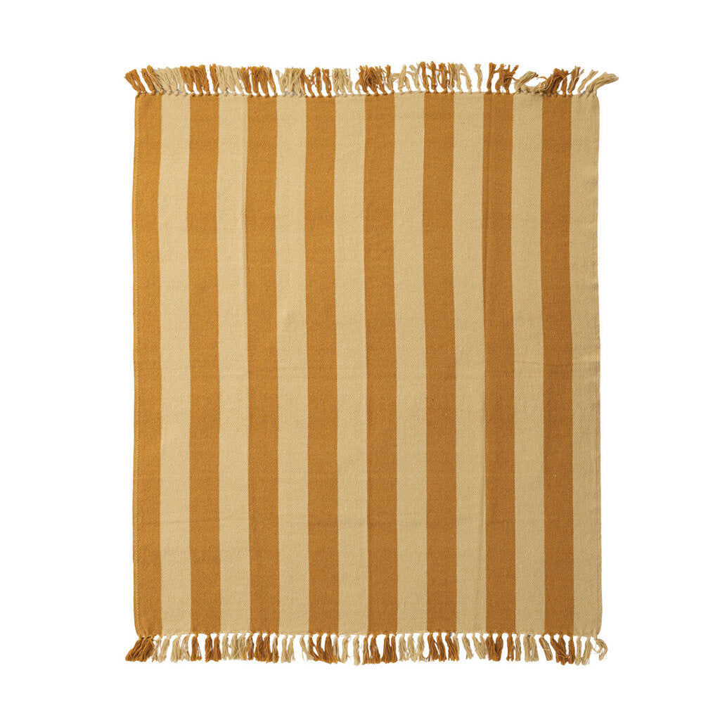 Recycled Cotton Blend Striped Throw | Mustard & Yellow
