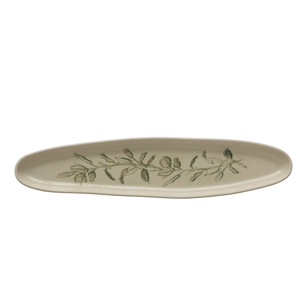 Oval Debossed Stoneware Botanical Dish