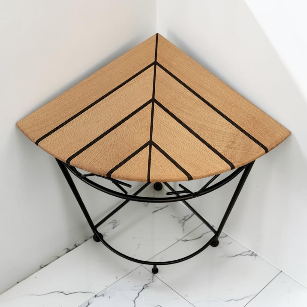 8697 Contemporary Metal and Inlaid Wood Corner Plant Stand