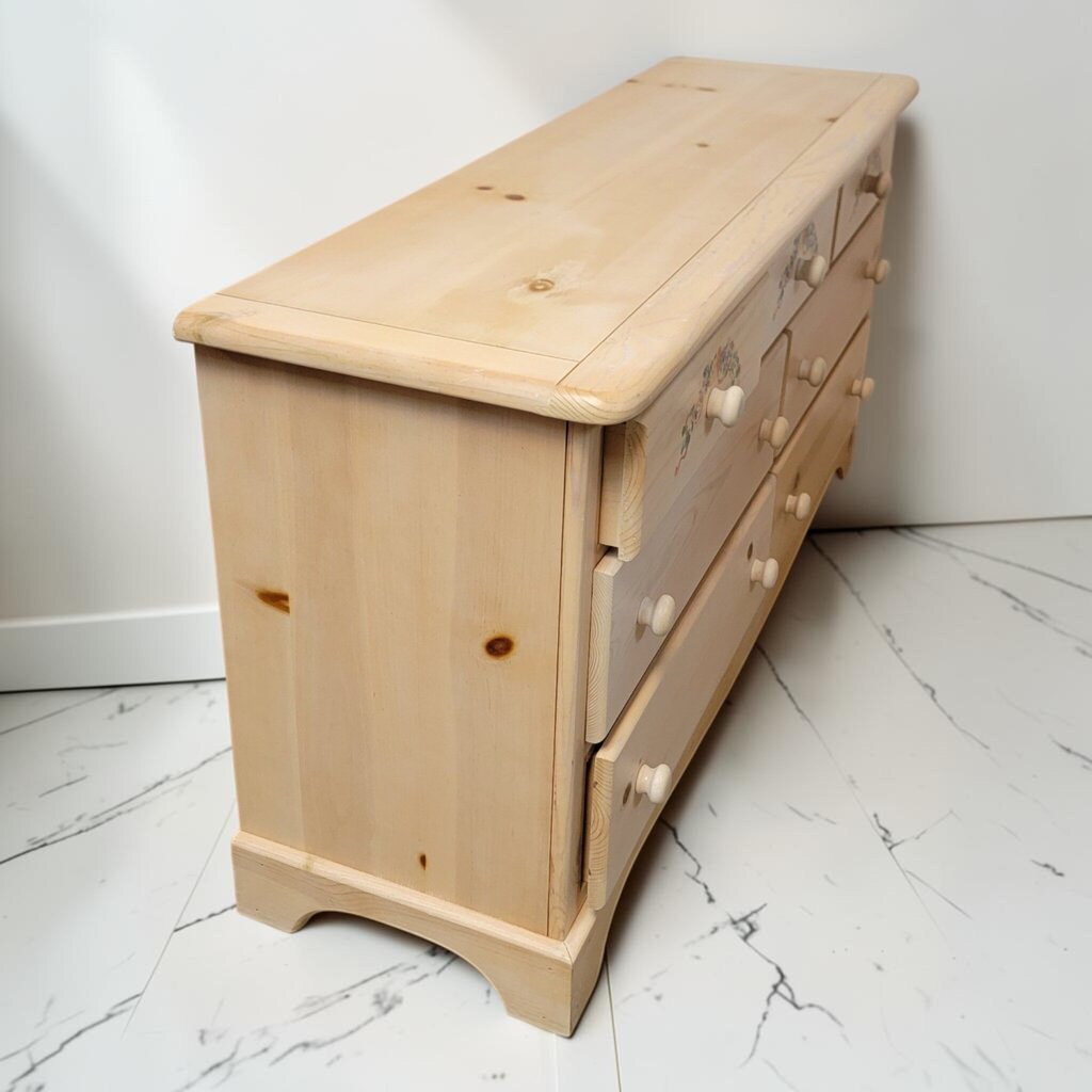 8759 Vintage Pine 7 Drawer #Dresser with Floral Accents