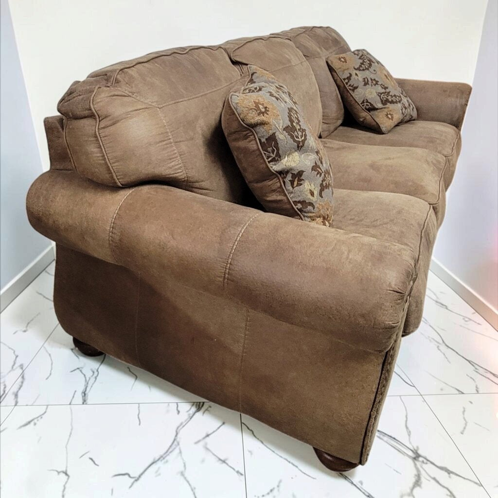 8820 Traditional Brown Microfiber Rolled-Arm #Sofa with Nailhead Trim