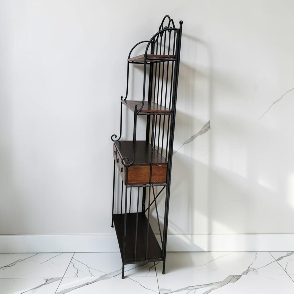 8880 Wrought Iron and Wood Three- Drawer Baker's #Rack