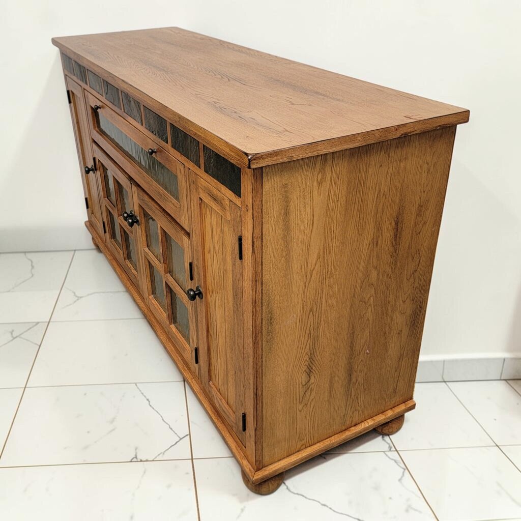8884 Mission Revival Oak and Slate Inlay Media #Console