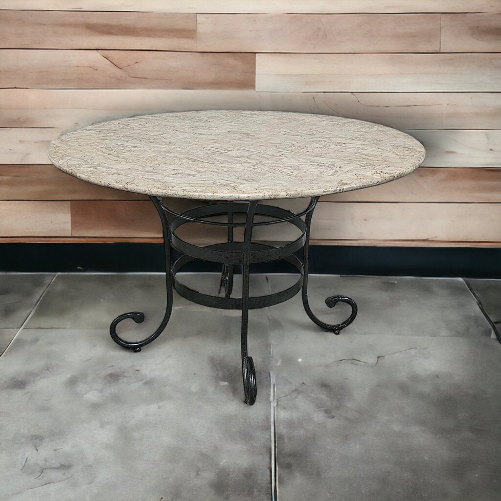 Round Faux Marble and Iron Table