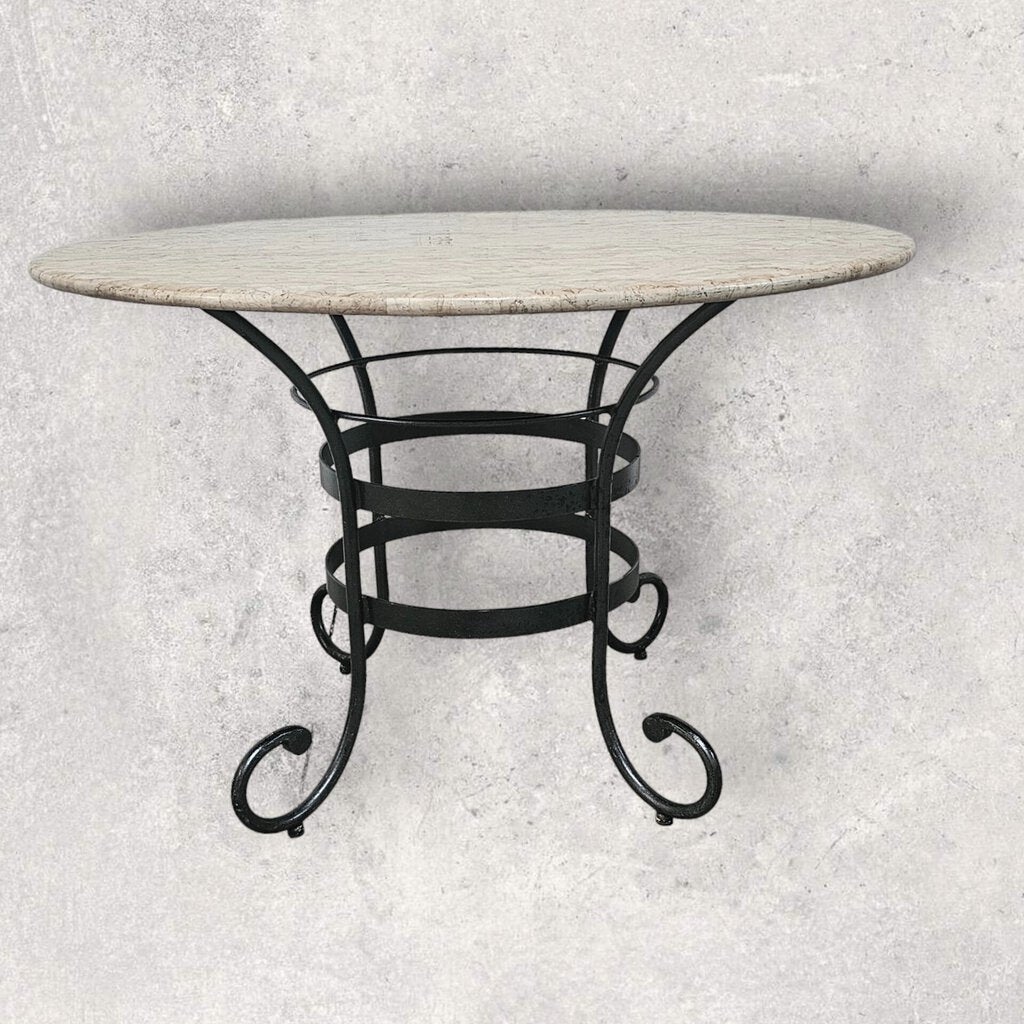 Round Faux Marble and Iron Table