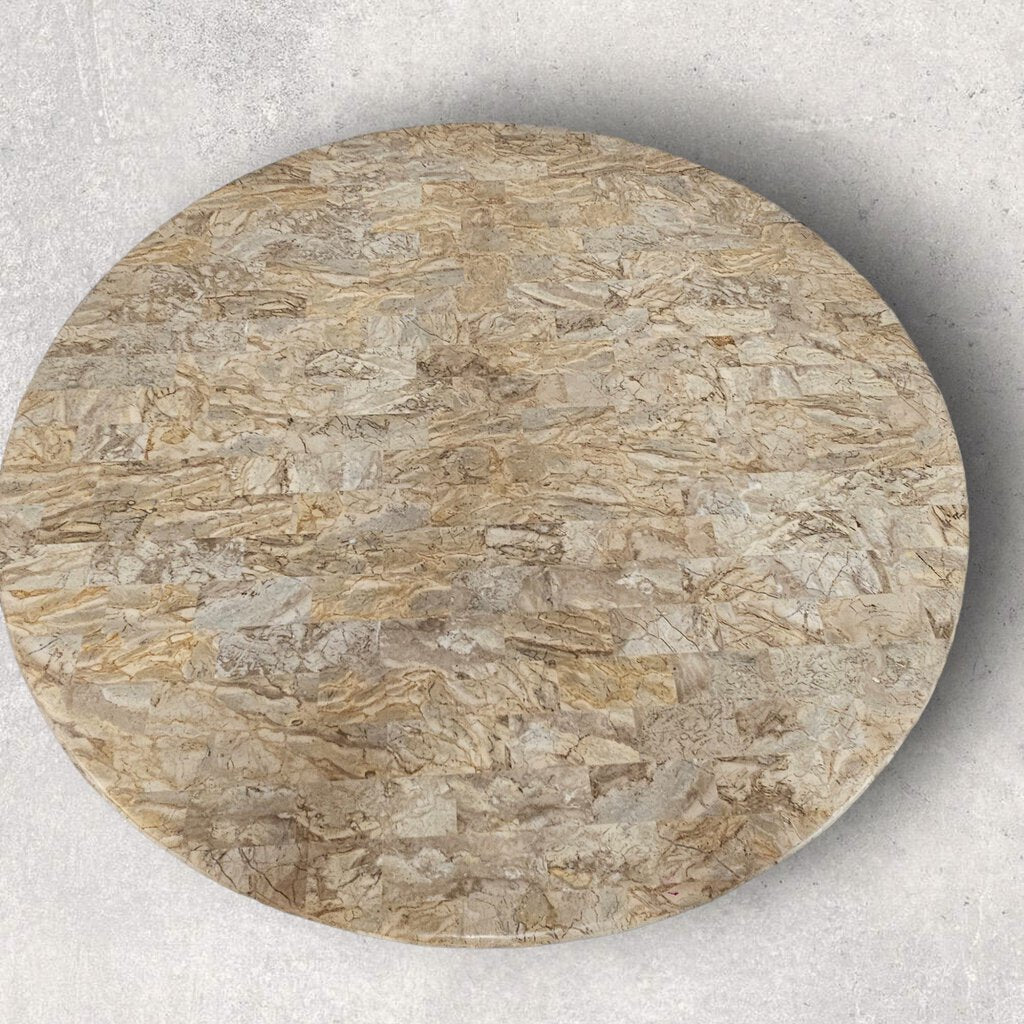 Round Faux Marble and Iron Table