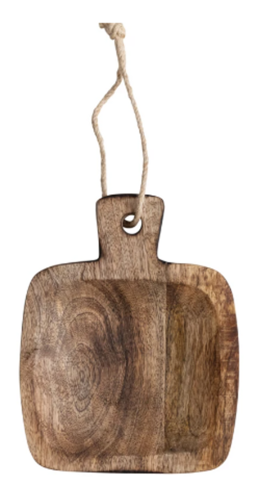 Hand-Carved Mango Wood Serving Board w/ Handle & Jute Tie
