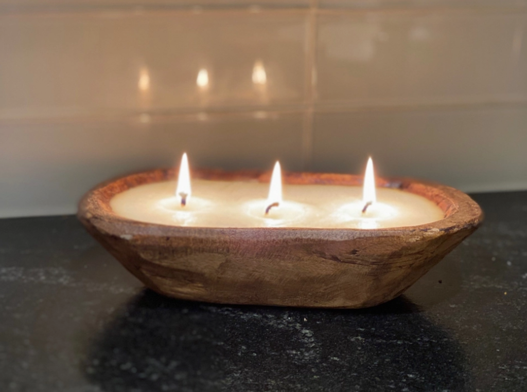 9" Wood Bowl Candle - Earth Garden
