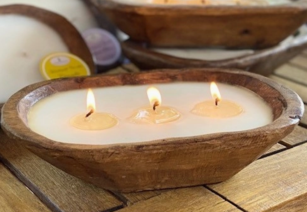 9" Wood Bowl Candle - Earth Garden