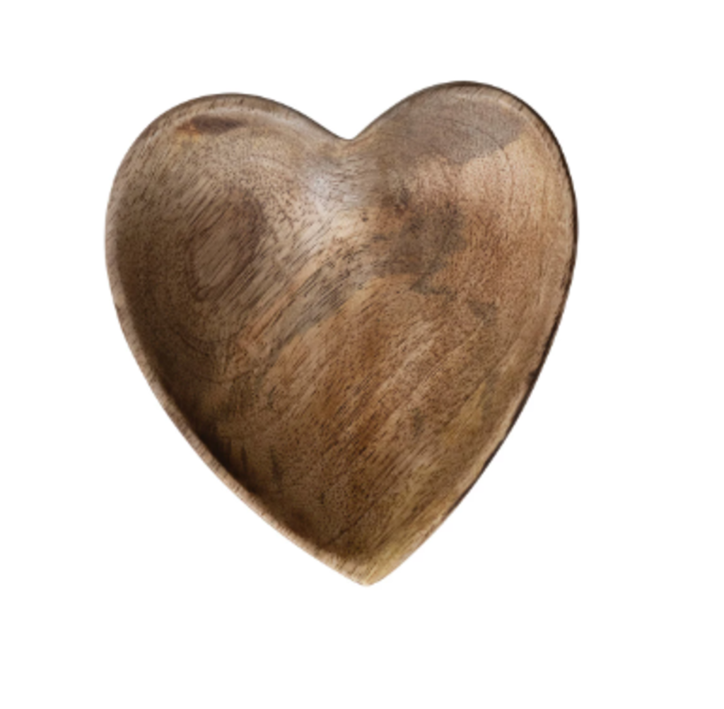 Mango Wood Heart Shaped Dish, Natural