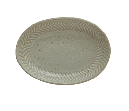White Debossed Stoneware Plate | Reactive Glaze