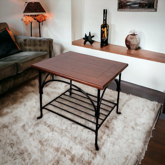 4969 Metal and Wood Slab Side table with Shelf