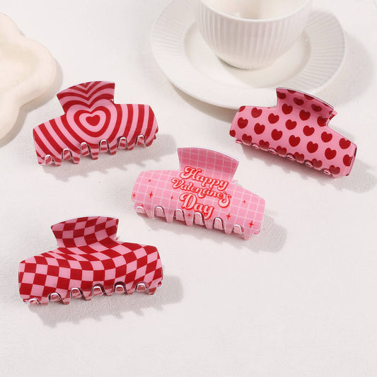 Valentine's Day Pink Heart & Checkerboard Print Hair Clip