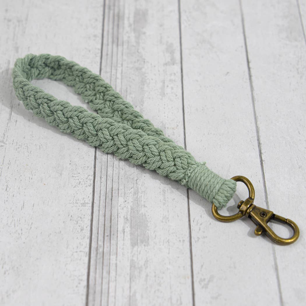 Boho Macrame Keychain, Braided Macrame Wristlet Light Green