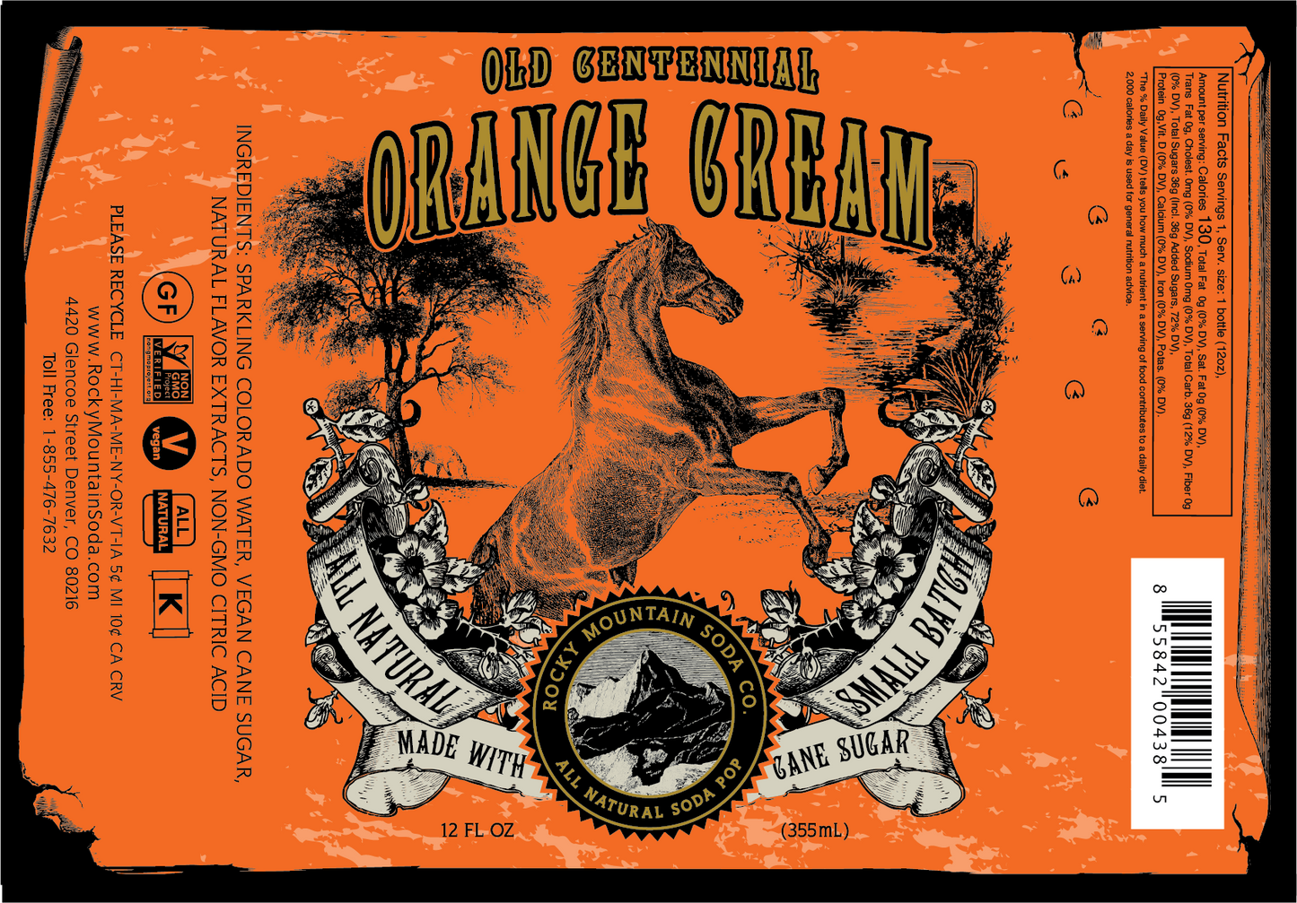 Old Centennial Orange Cream Soda Pop (BOTTLES ONLY)