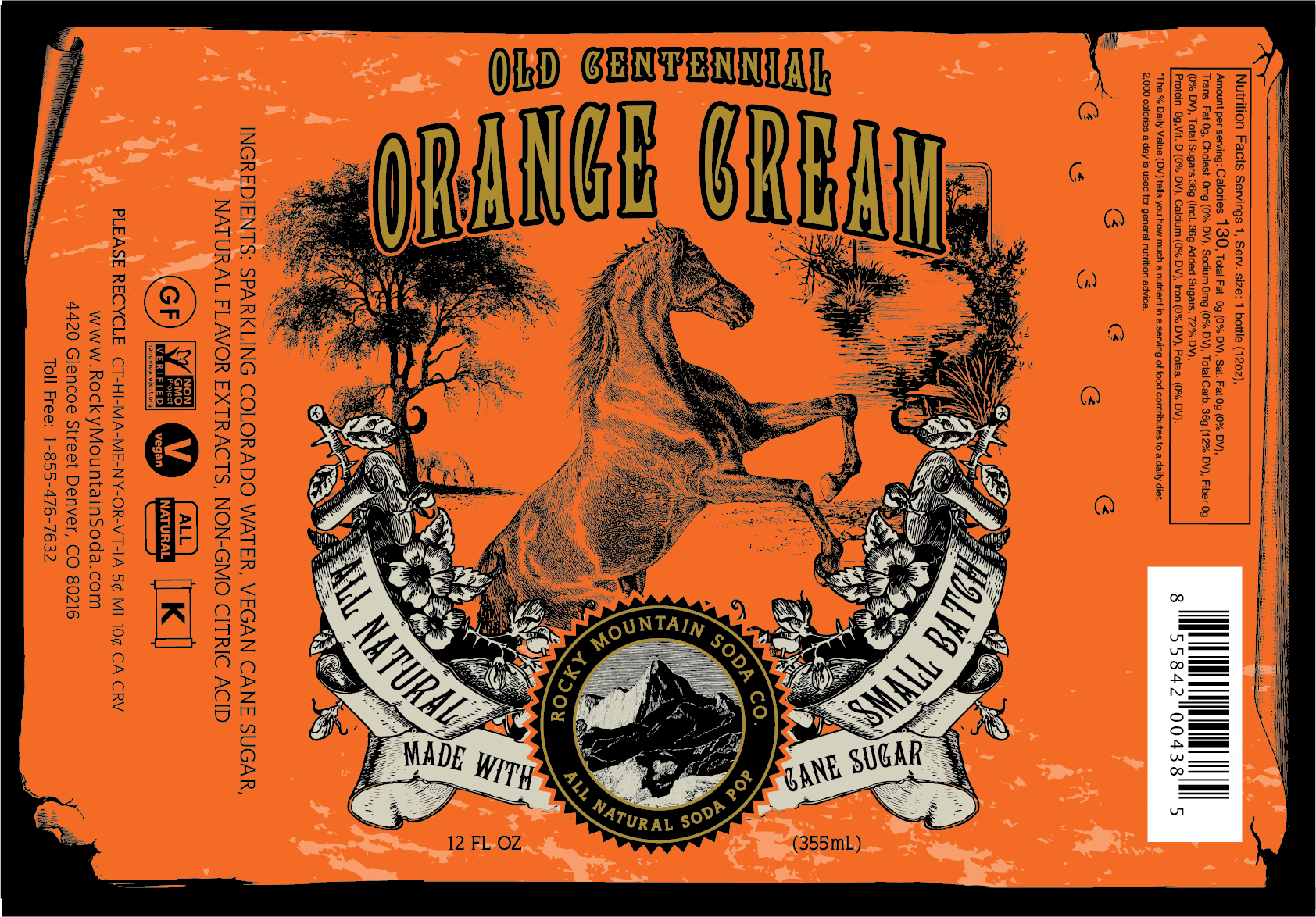Old Centennial Orange Cream Soda Pop (BOTTLES ONLY)