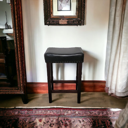 5123 Black Upholstered Saddle Seat #Barstool with Nail head Trim