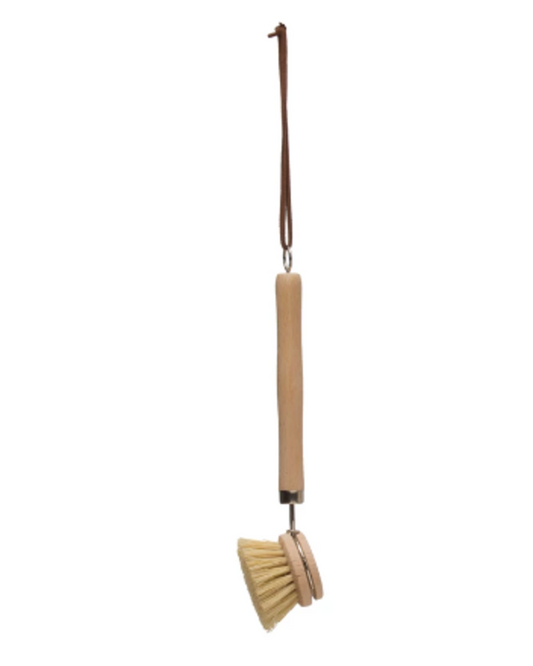 Beech Wood Dish Brush with Leather Strap