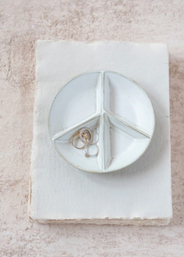 Stoneware Peace Sign Divided Dish with 4 Sections, Reactive Glaze