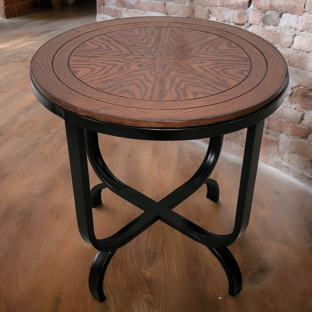 5375 Round Wood and Metal Sidetable