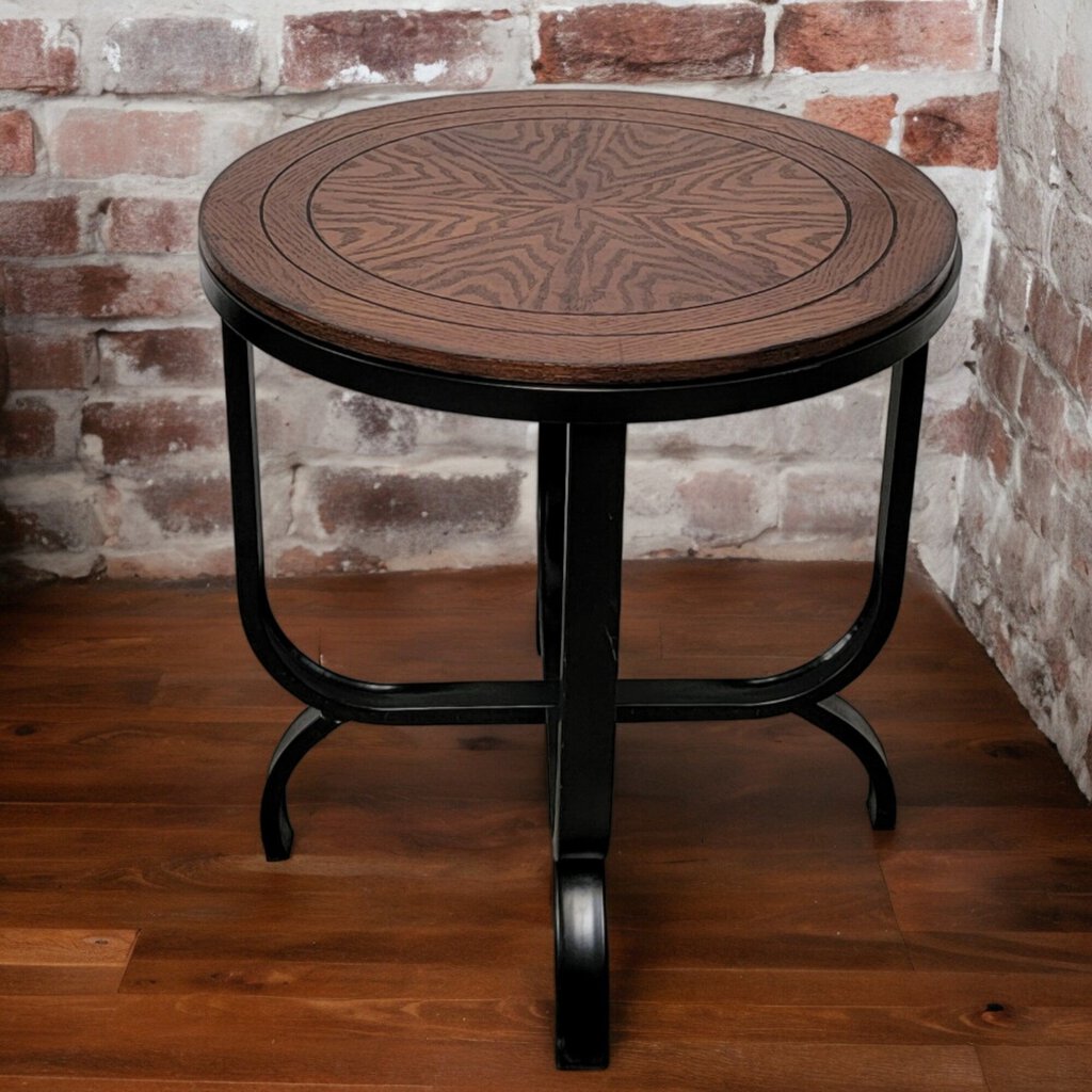 5375 Round Wood and Metal Sidetable