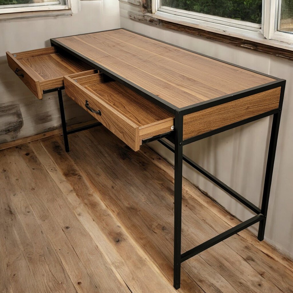 5409 Industrial Metal and Woodgrain Desk