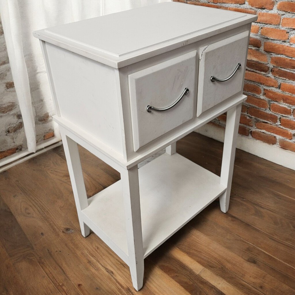 5449 Small White 2 Tier Accent Table with 2 Drawers