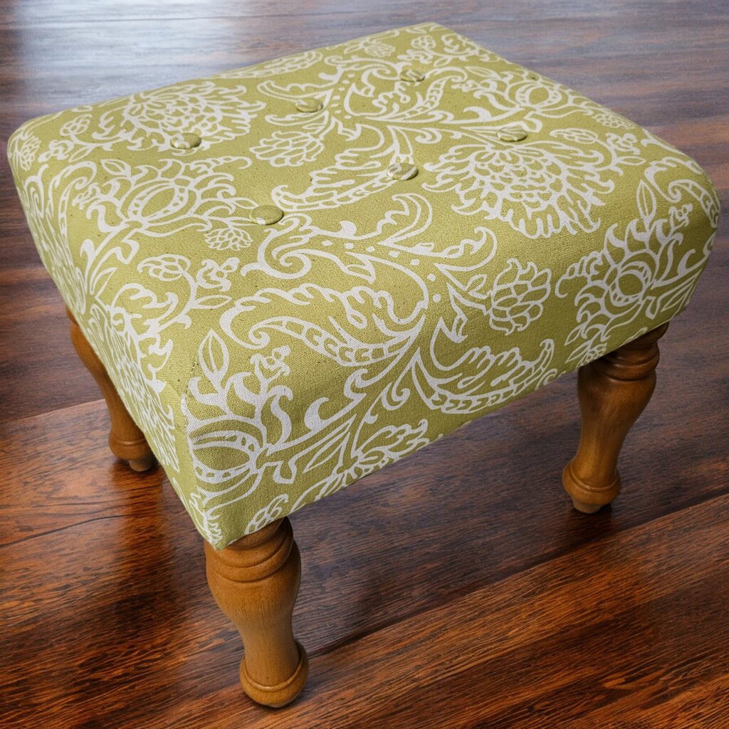 5498 Green & White Upholstered Foot Stool