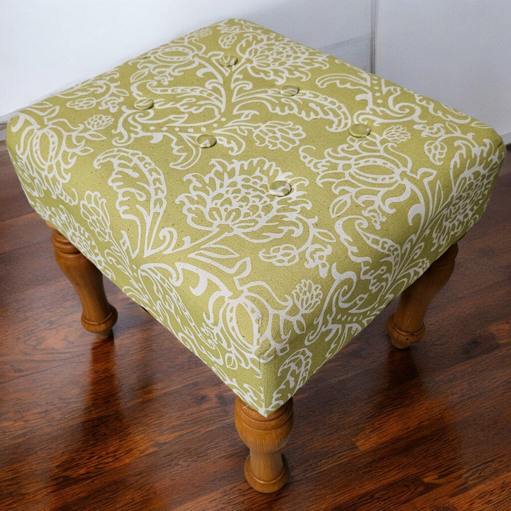 5498 Green & White Upholstered Foot Stool