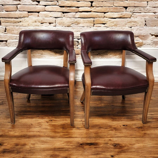 5586-5587 Vintage Wood and Leather Arm #Chairs with Nailhead Trim