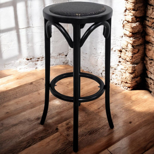 5770 Black Woven Bent Wood Bar Stool