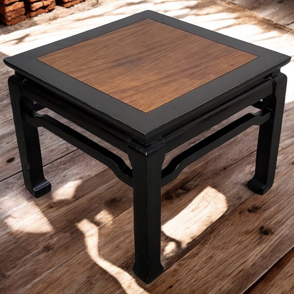 5775 Asian Inspired Wood and Black Side Table